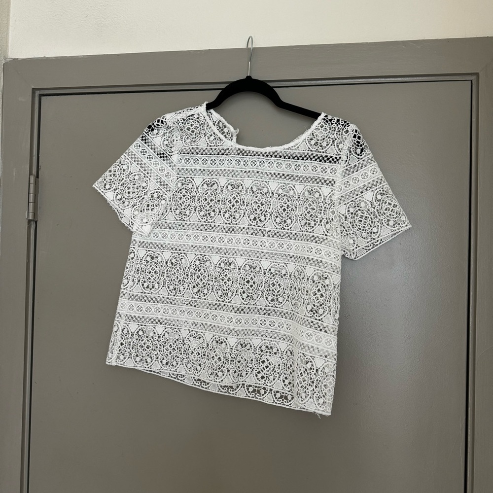Anine Bing Cream Boxy Crochet Crop Blouse